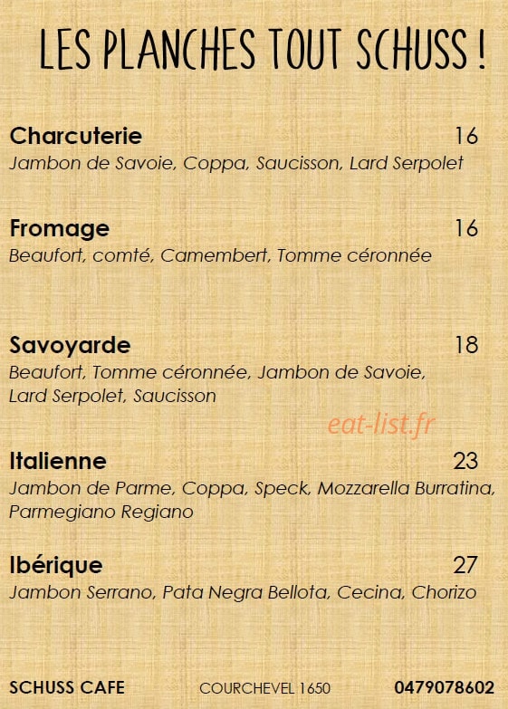Schuss Café — carte page 1