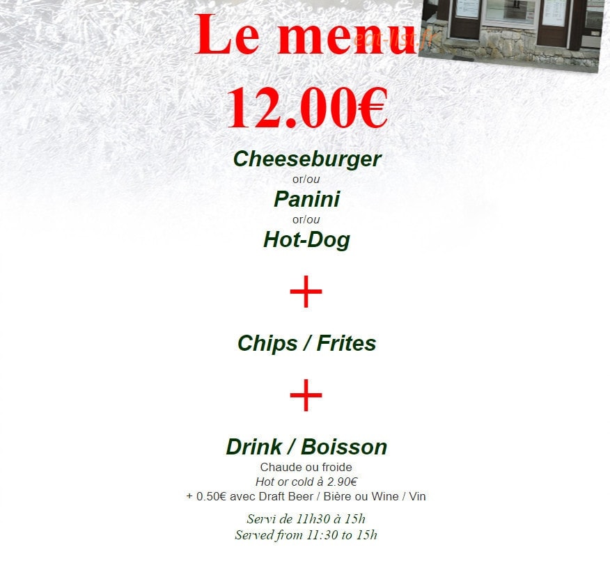 Snowfood La Pizza Gourmande — carte page 1