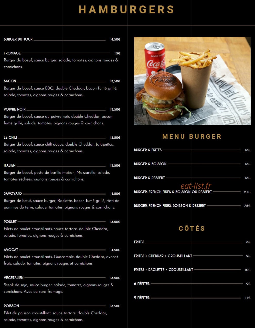 The Burger Factory — carte page 1