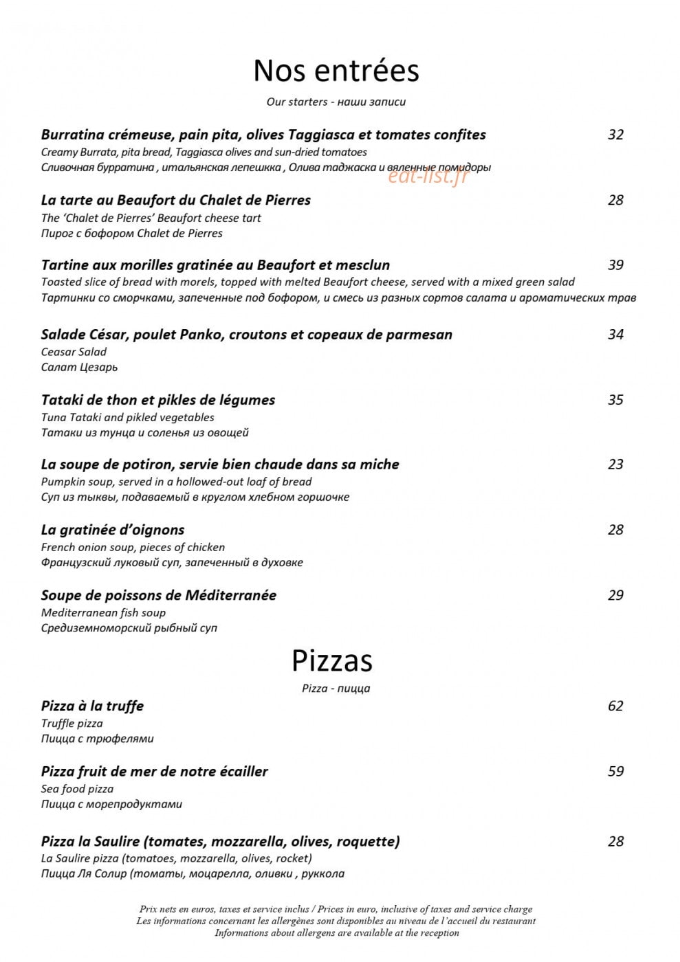 Le Chalet de Pierres — carte page 1