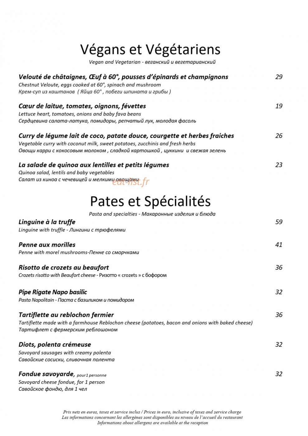 Le Chalet de Pierres — carte page 2