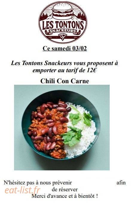 Carte et menu de Les Tontons Snackeurs à Saint Colomban des Villards — Un exemple de menu du jour