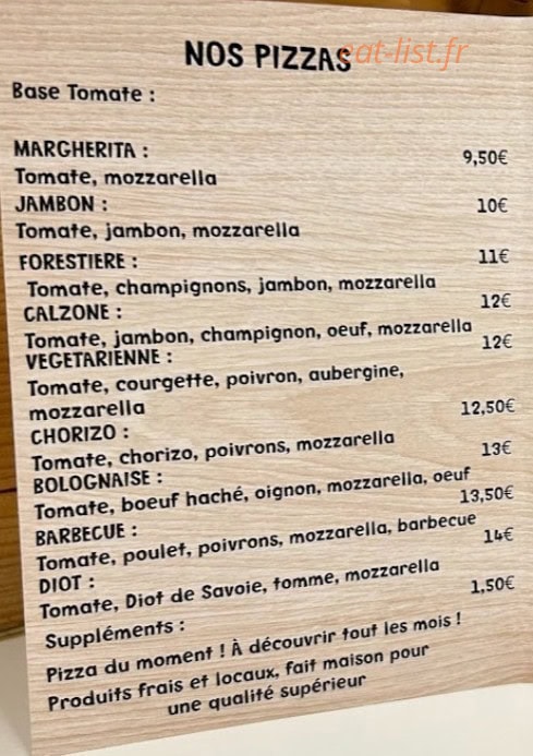 Le Chalet à Pizza — carte page 2