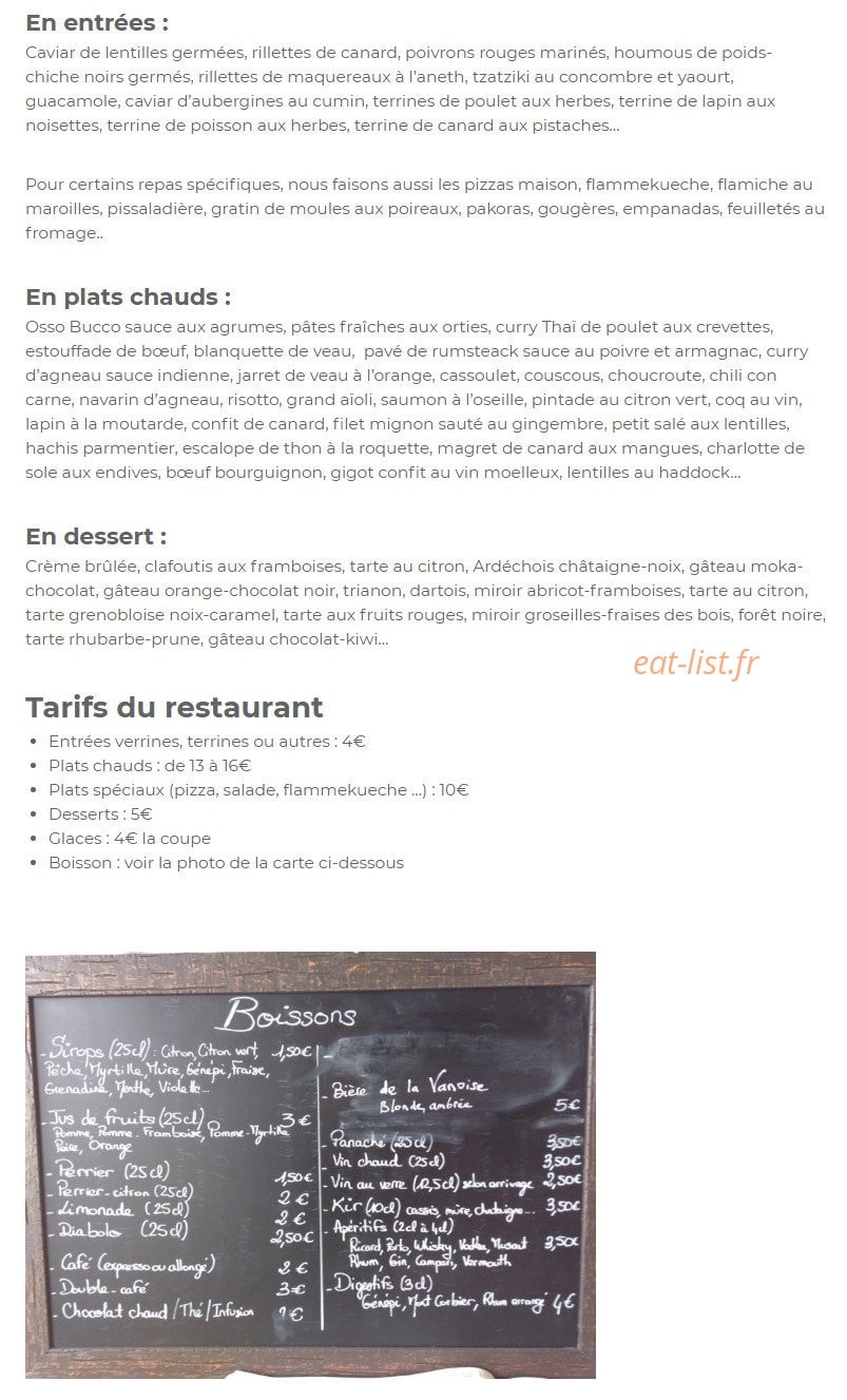 Carte et menu de Refuge du lac de la Grande Léchère à Saint Francois Longchamp — Entrées, plats, desserts,....