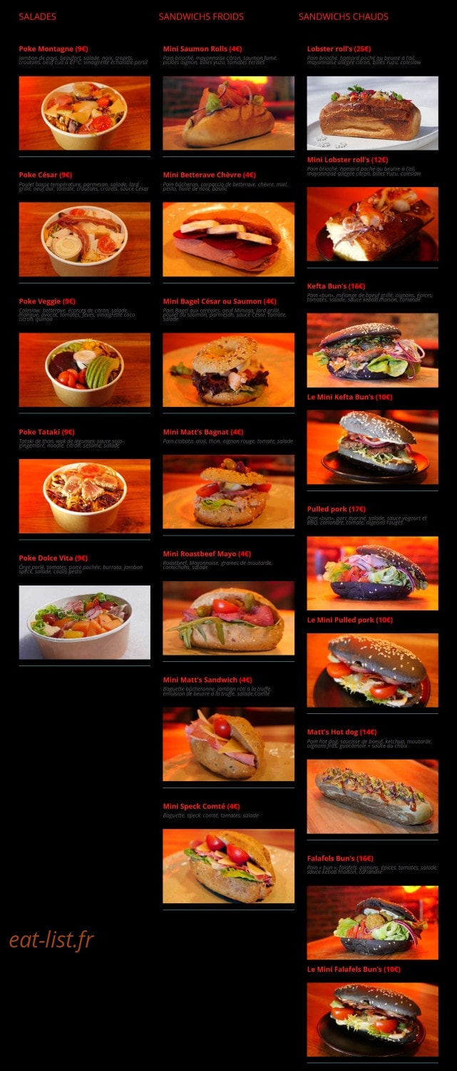 Matt's Delicatessen — carte page 1