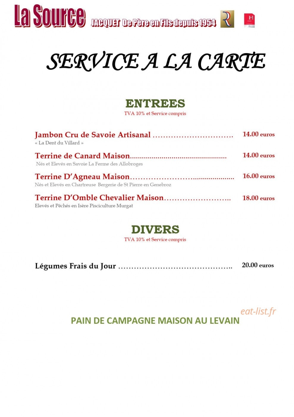 Restaurant Jacquet — carte page 3