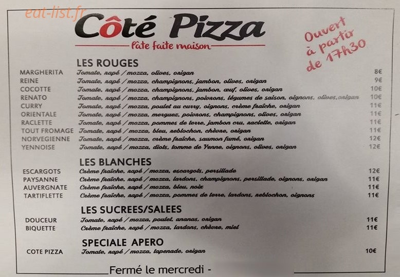 Côté Pizza — carte page 1