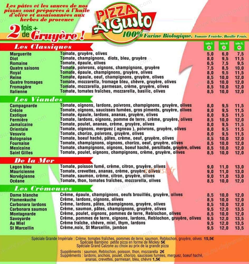 Pizza Algusto — carte page 1