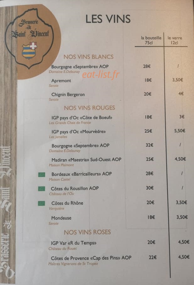 Brasserie le Saint Vincent — carte page 3