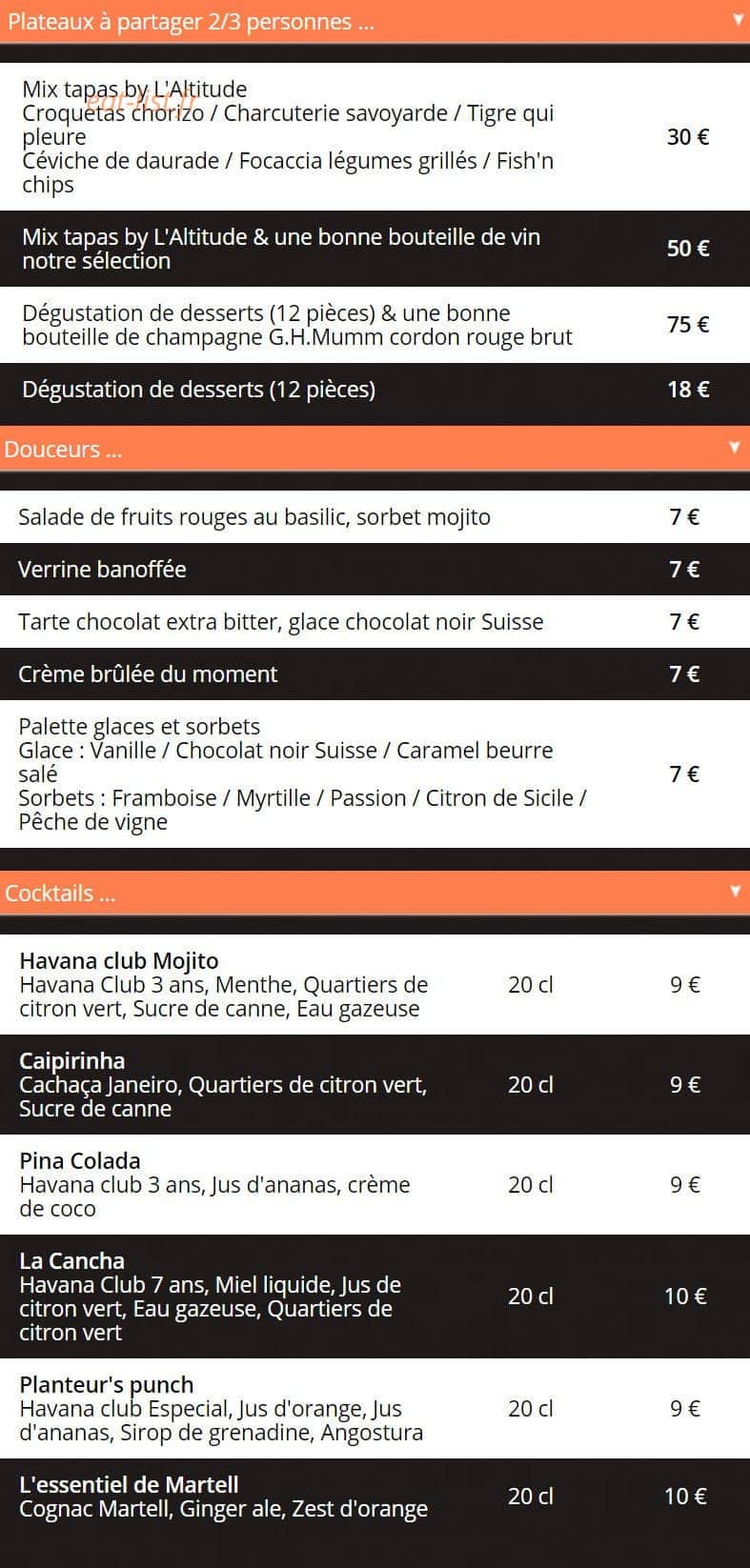 L’Altitude Bistrot Chic — carte page 3