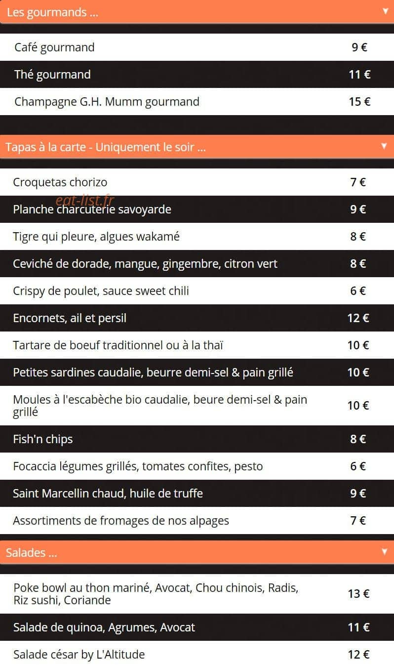 L’Altitude Bistrot Chic — carte page 2