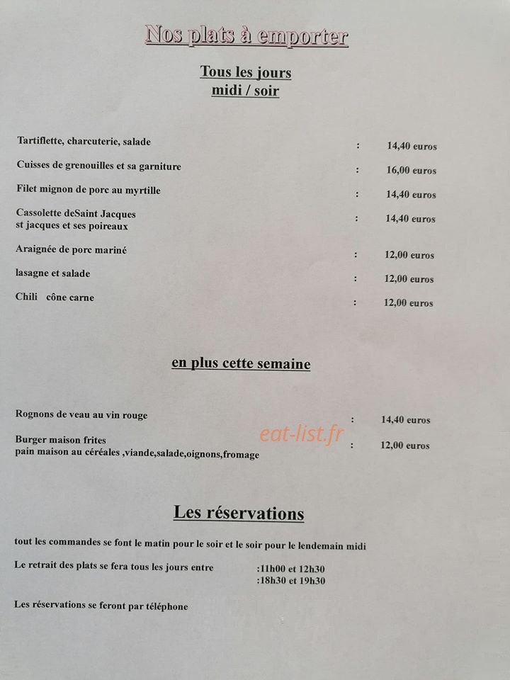 Auberge Saint Michel — carte page 1