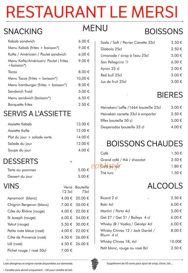 Restaurant le Mersi — carte page 1
