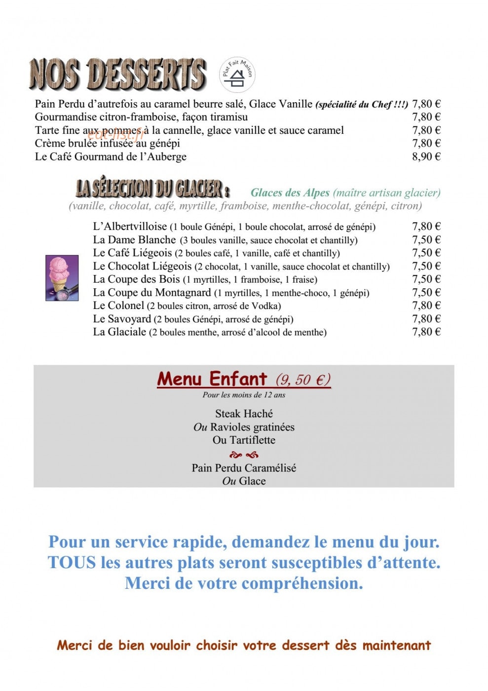 Auberge de Costaroche — carte page 2