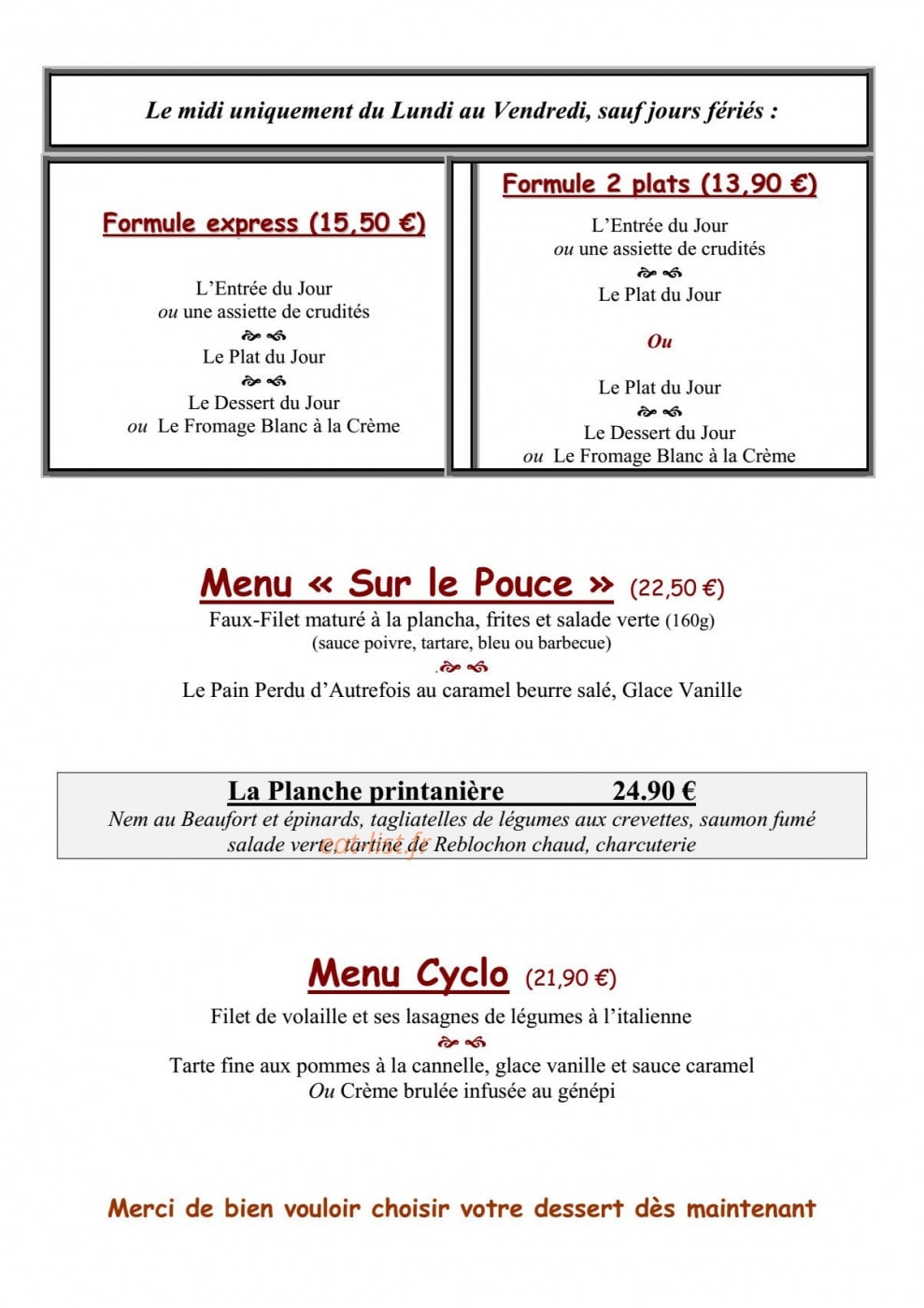 Auberge de Costaroche — carte page 3