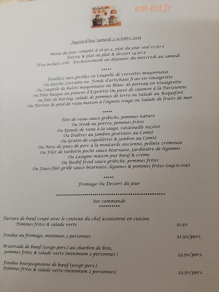 Auberge de l'Hirondelle — carte page 1