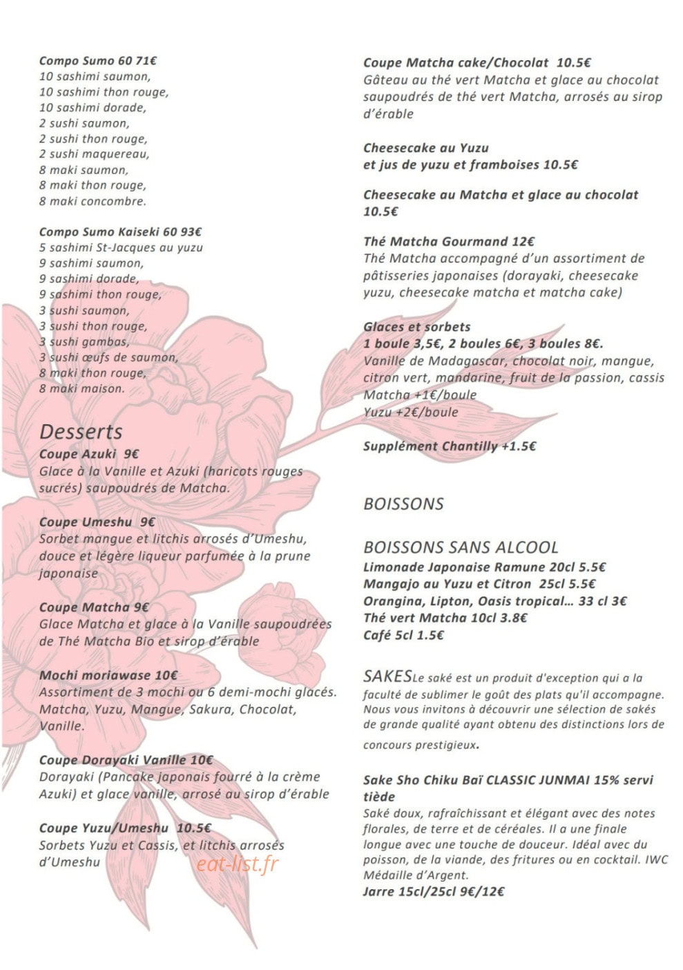 Kaiseki Sushi — carte page 3