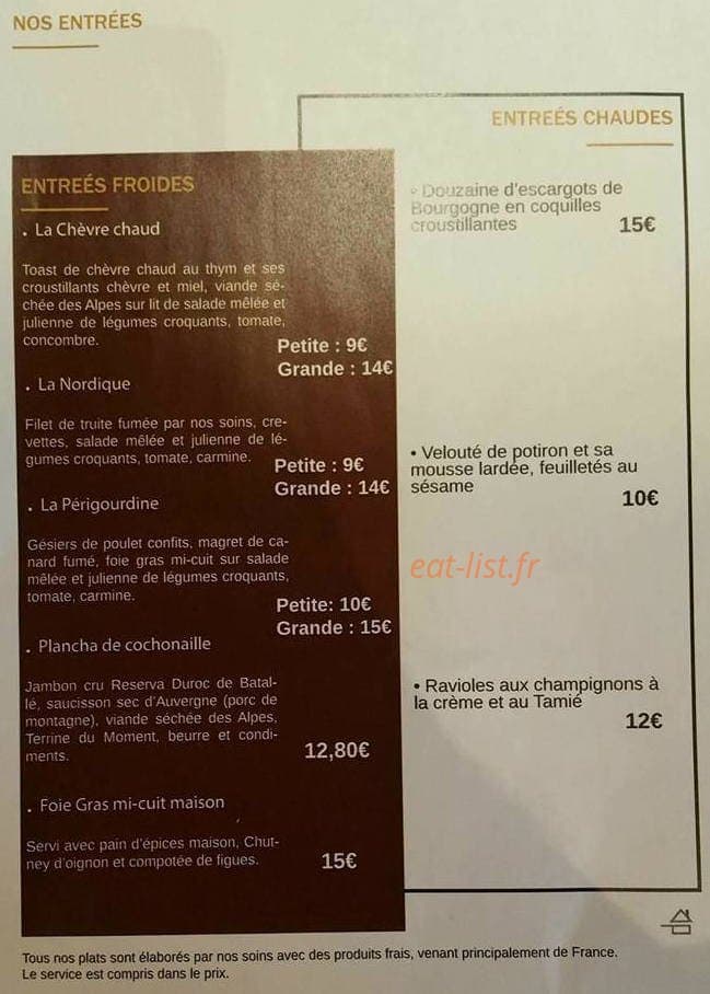 La Brasserie de la Halle — carte page 1