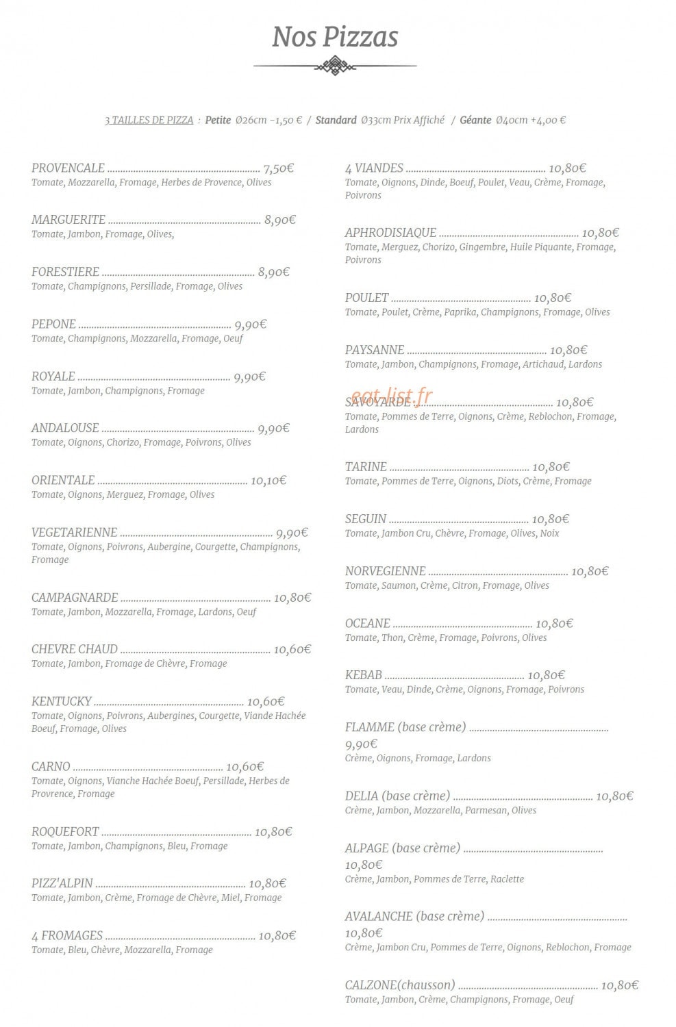 Pizz'Alpin — carte page 1