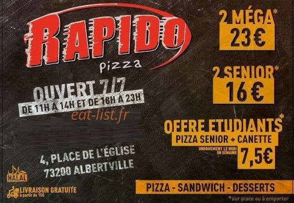 Rapido Pizza — carte page 1
