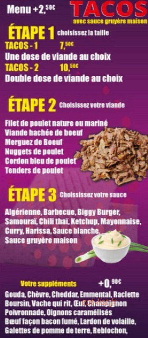 Tacos Burger Alpin — carte page 3
