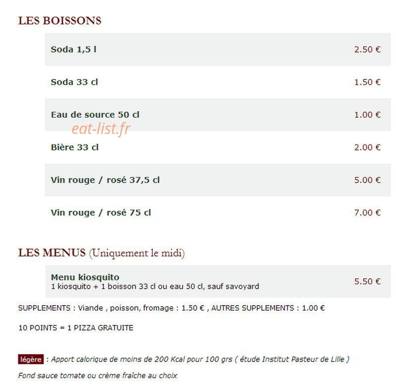 Le Kiosque à Pizzas — carte page 4