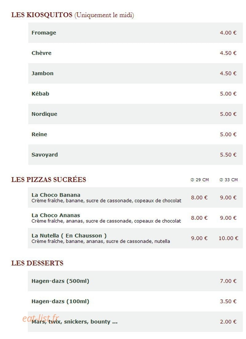 Le Kiosque à Pizzas — carte page 3