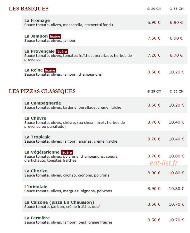 Le Kiosque à Pizzas — carte page 1