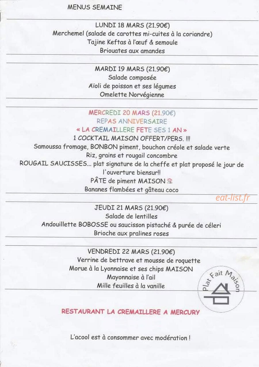 La Crémaillère — carte page 2