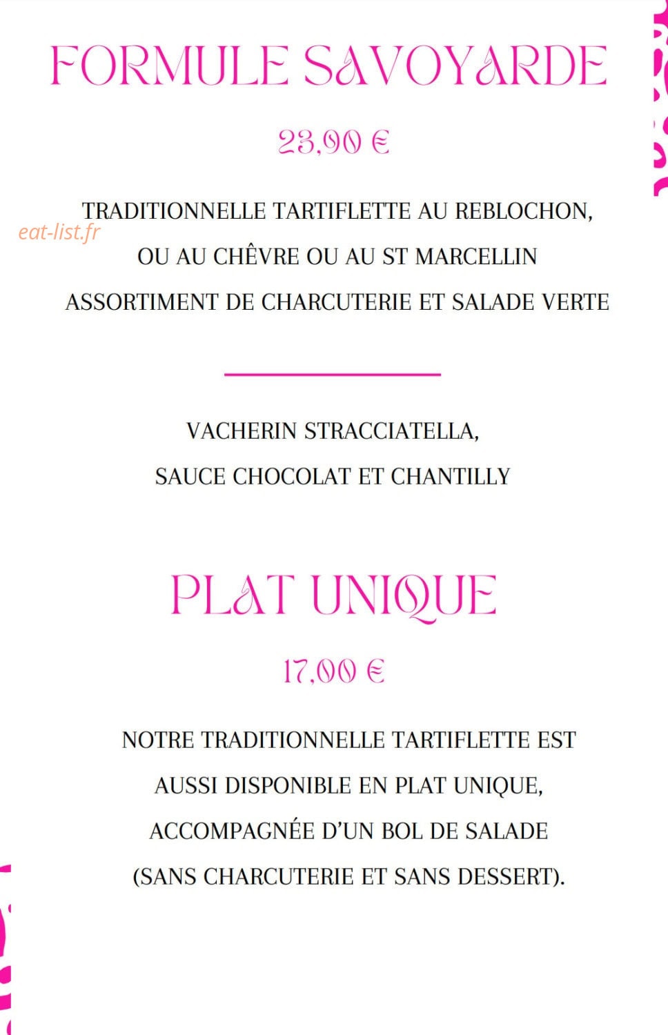 Auberge de Venthon — carte page 1
