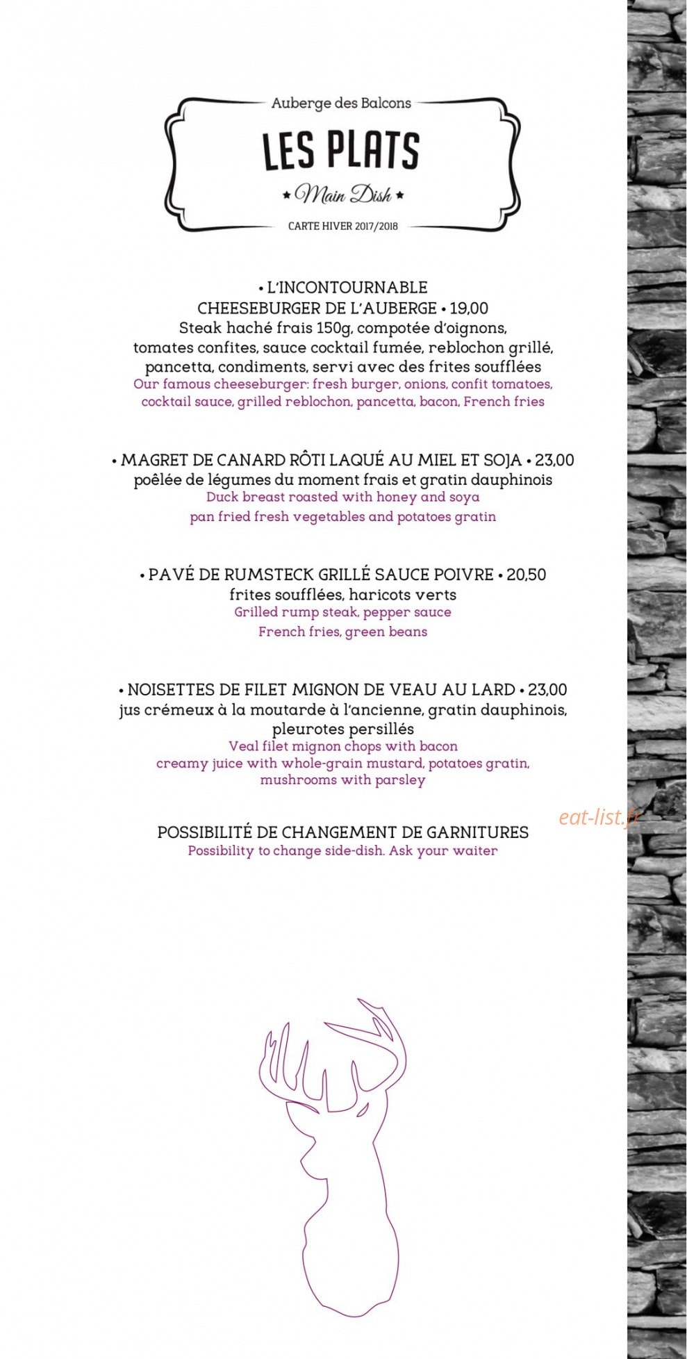 l’Auberge des Balcons — carte page 3