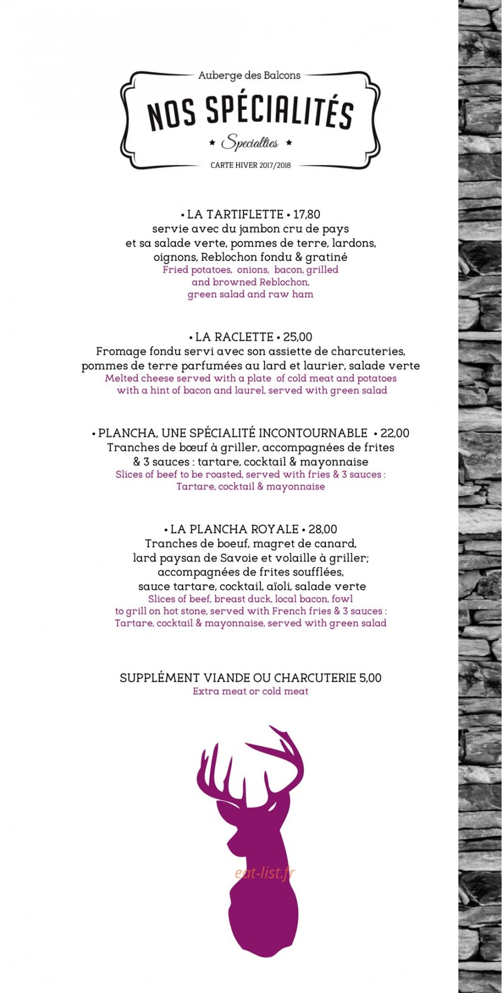l’Auberge des Balcons — carte page 5