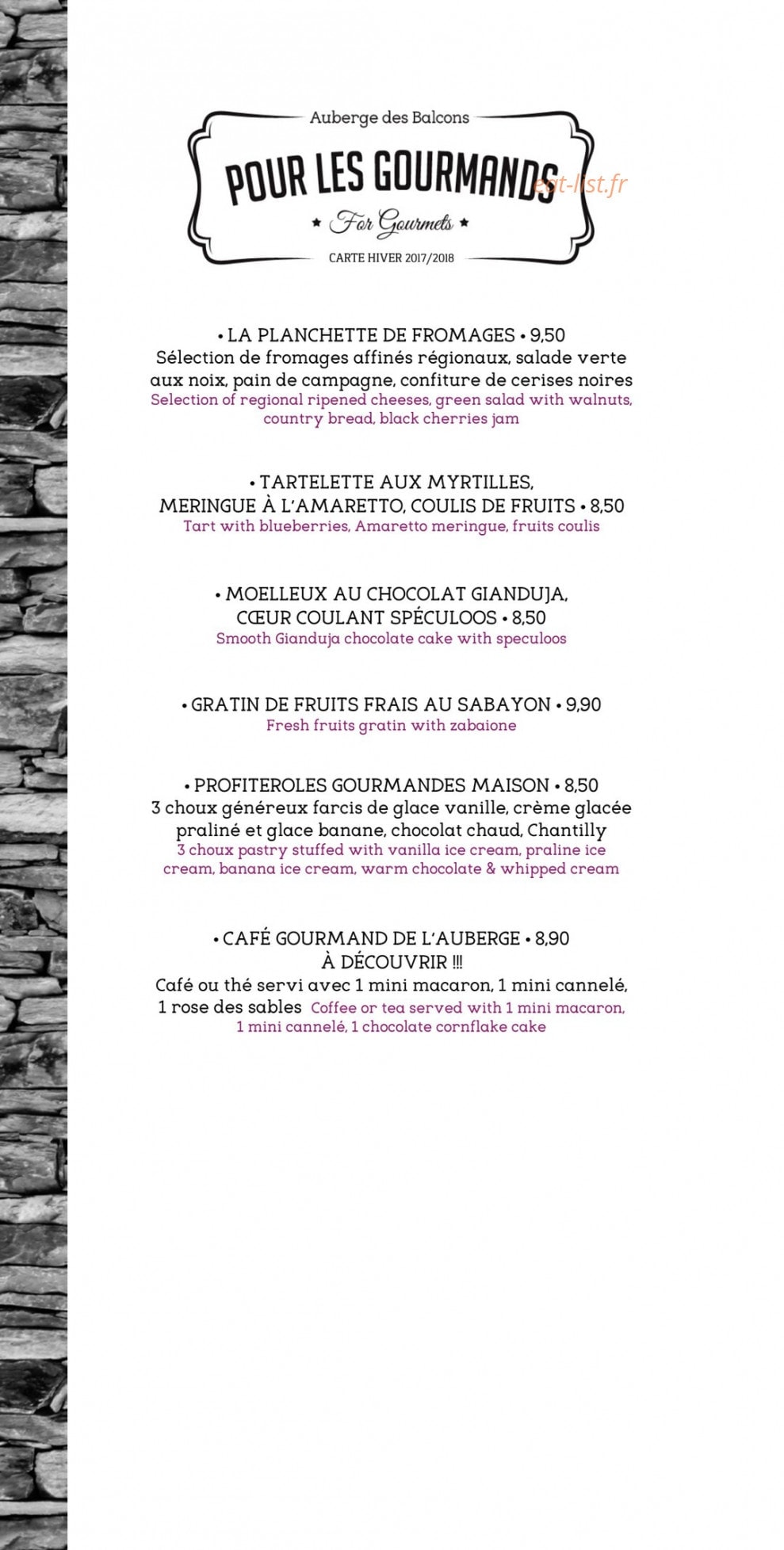l’Auberge des Balcons — carte page 6