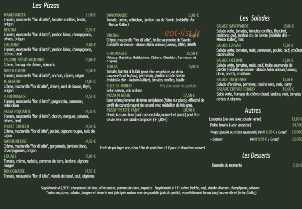 La pizza que j'Aime — carte page 1
