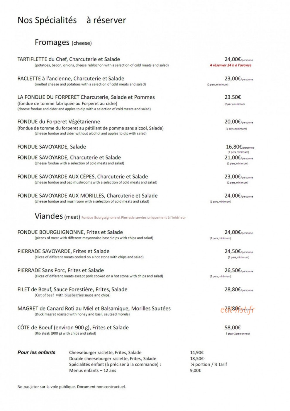Restaurant Le Forperet — carte page 1