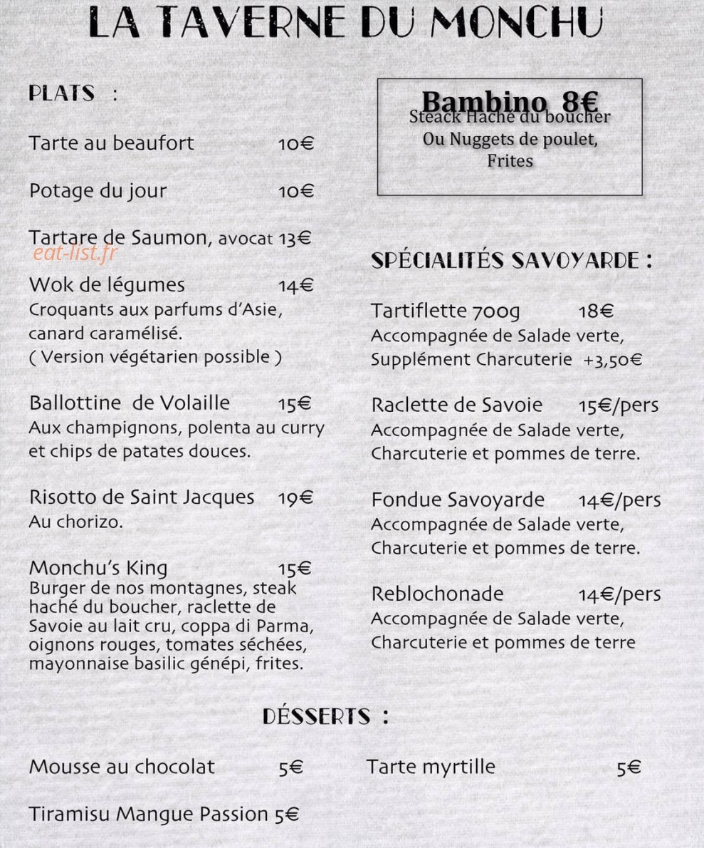 La Taverne du Monchu — carte page 1