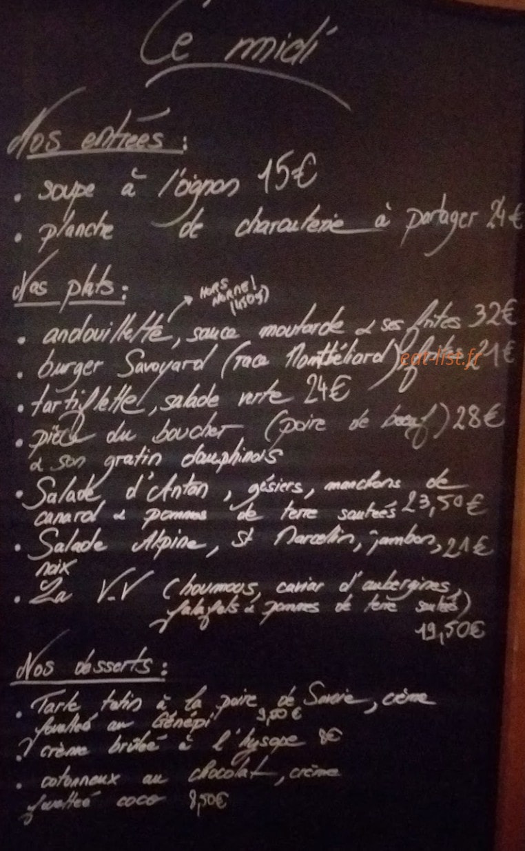 Carte et menu de Au bon vieux temps à La Plagne Tarentaise — Exemple de menu