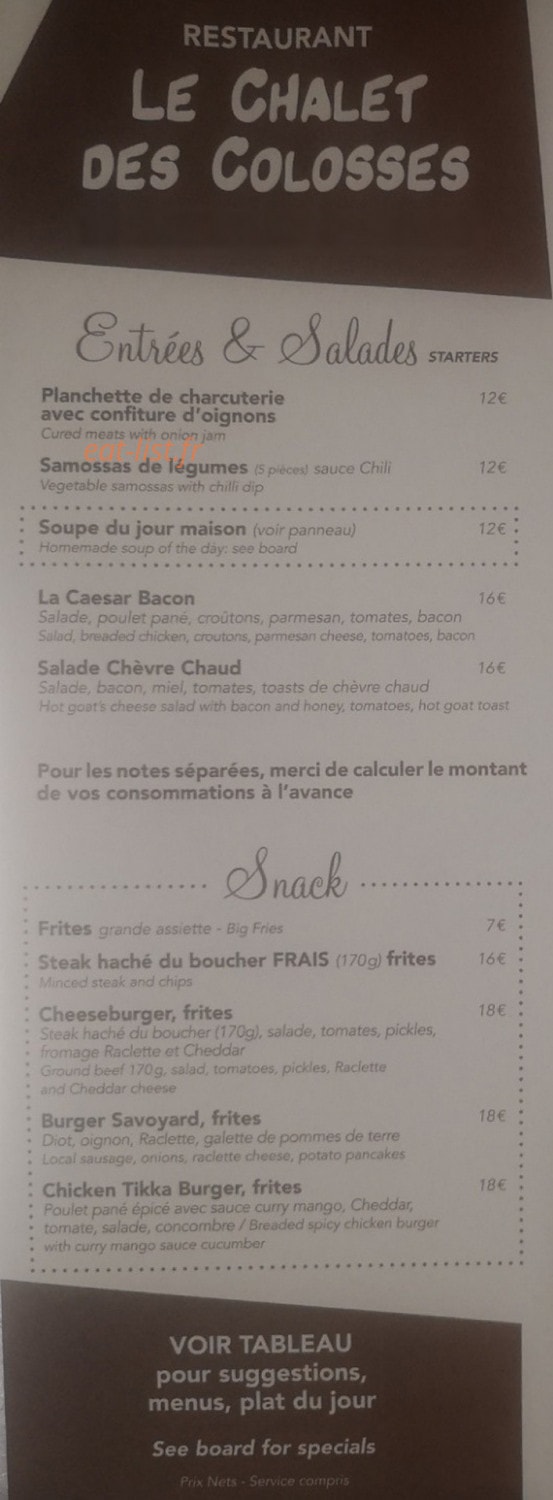 Le Chalet Des Colosses — carte page 1
