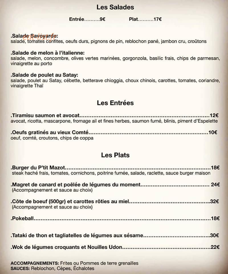 Le P'tit Mazot — carte page 1