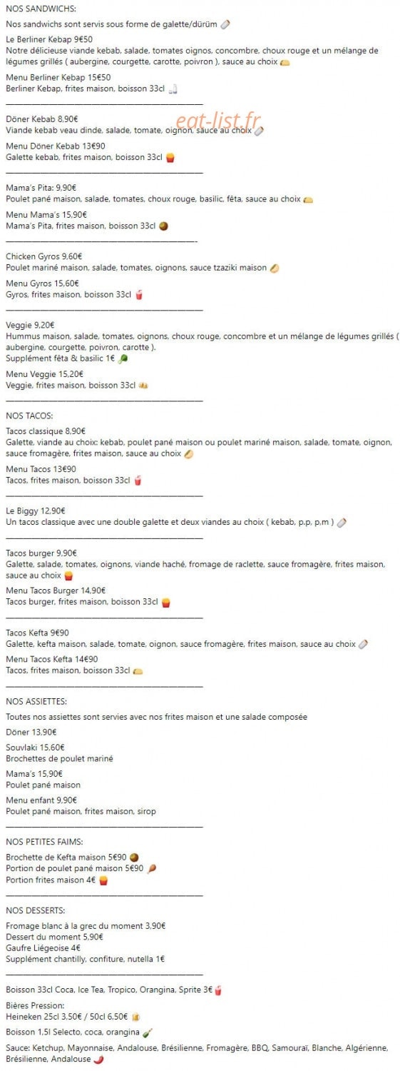 Mama’s Kitchen — carte page 1