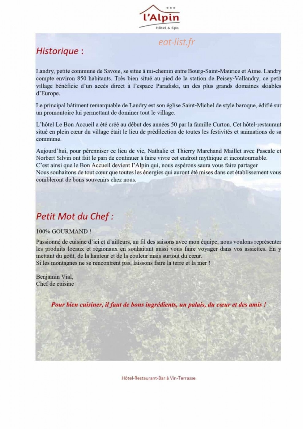 Hôtel l'Alpin — carte page 2