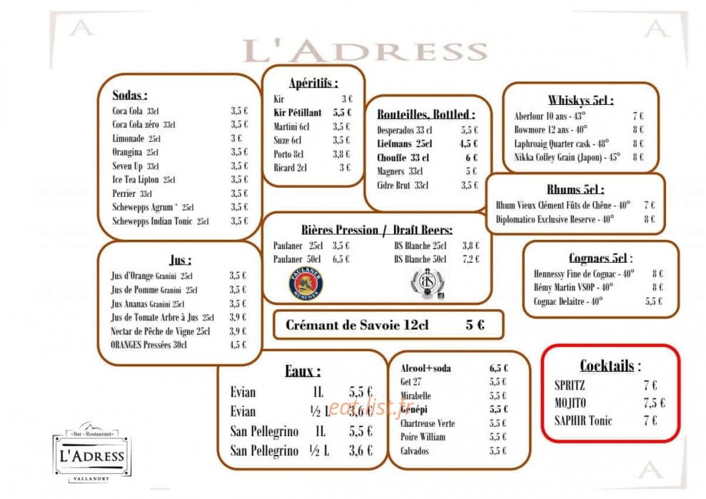 L' Adress — carte page 2