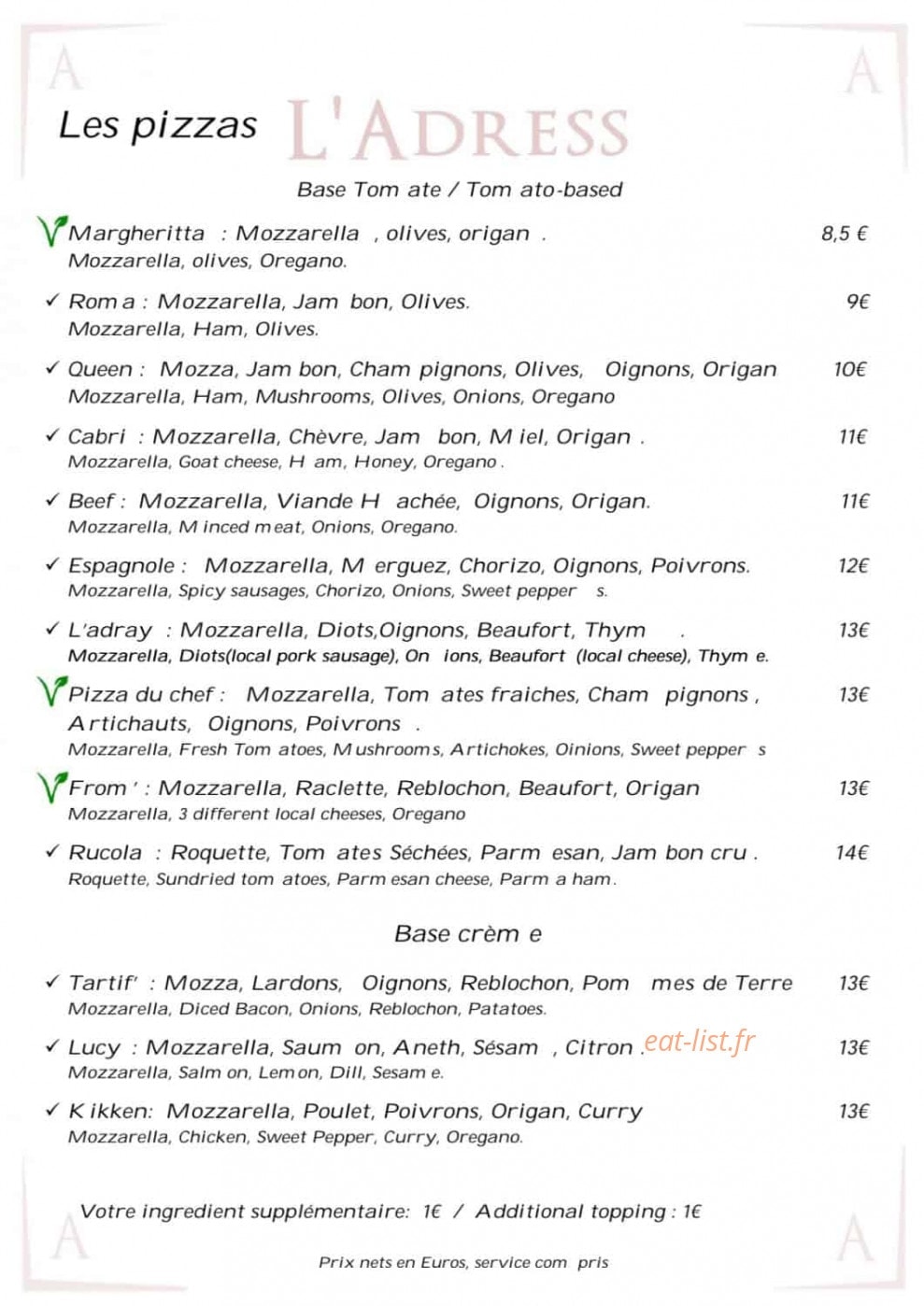 L' Adress — carte page 8
