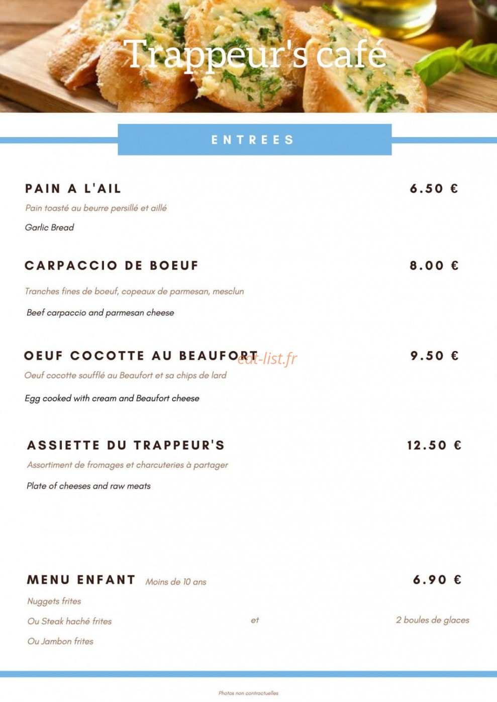 Trappeur's Café — carte page 1