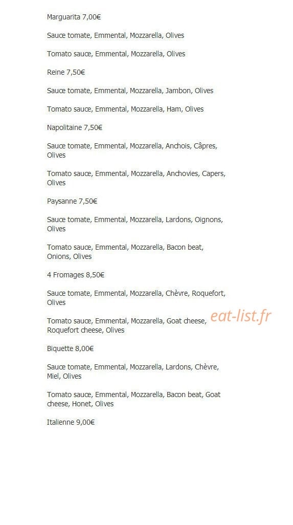 Greg's Bar — carte page 1