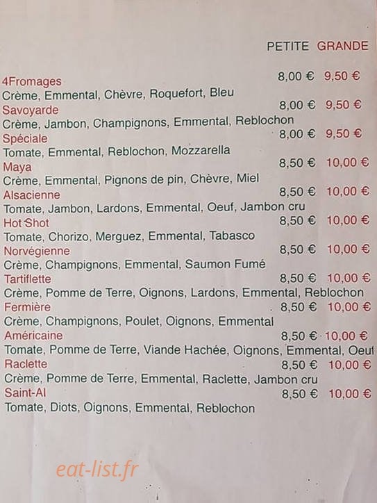 Joa Pizza — carte page 2