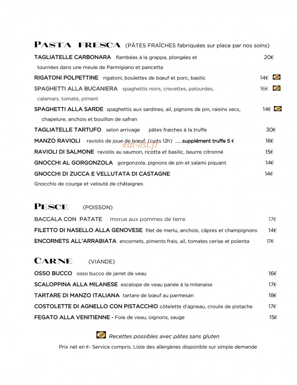 Italoria Restaurant — carte page 2