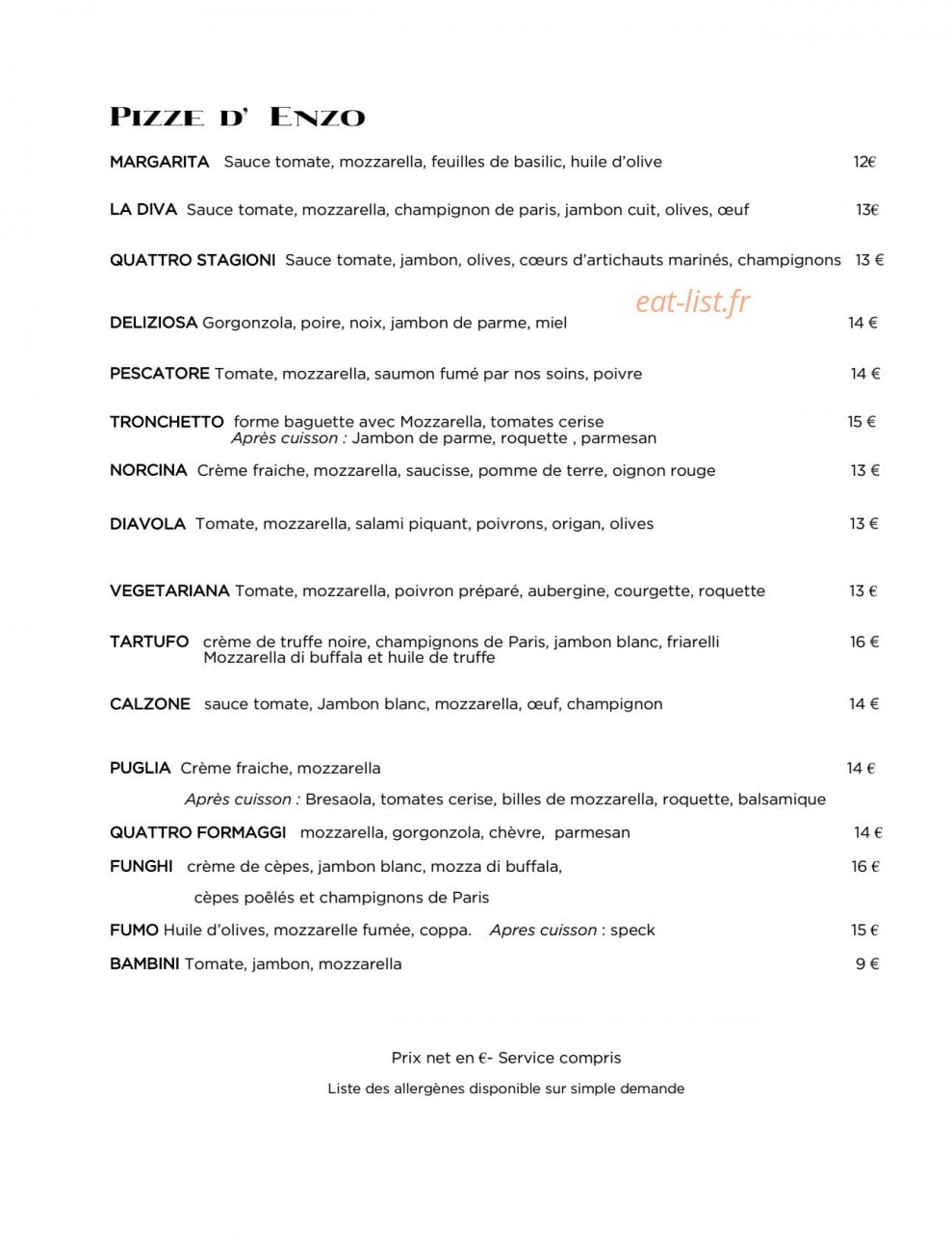 Italoria Restaurant — carte page 4