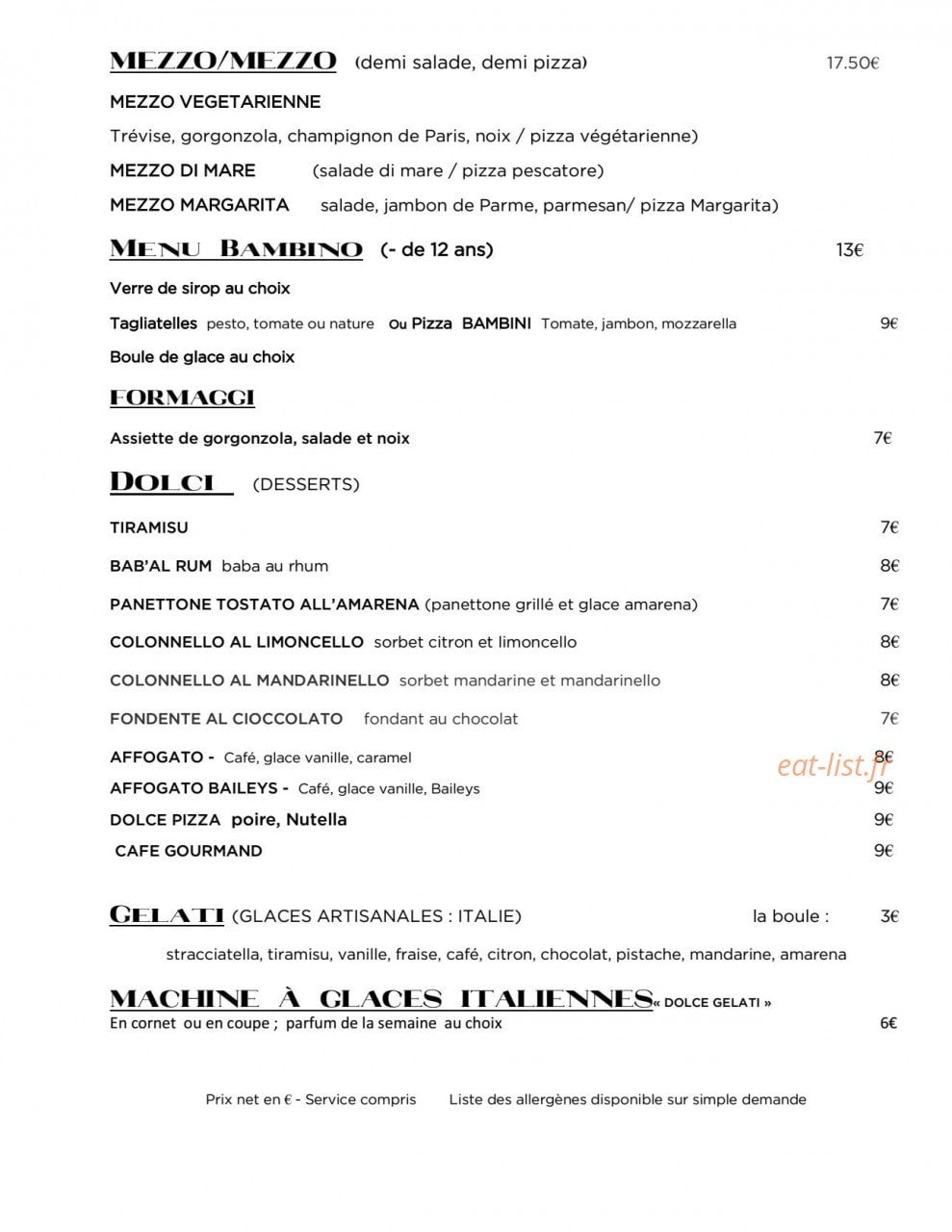 Italoria Restaurant — carte page 3