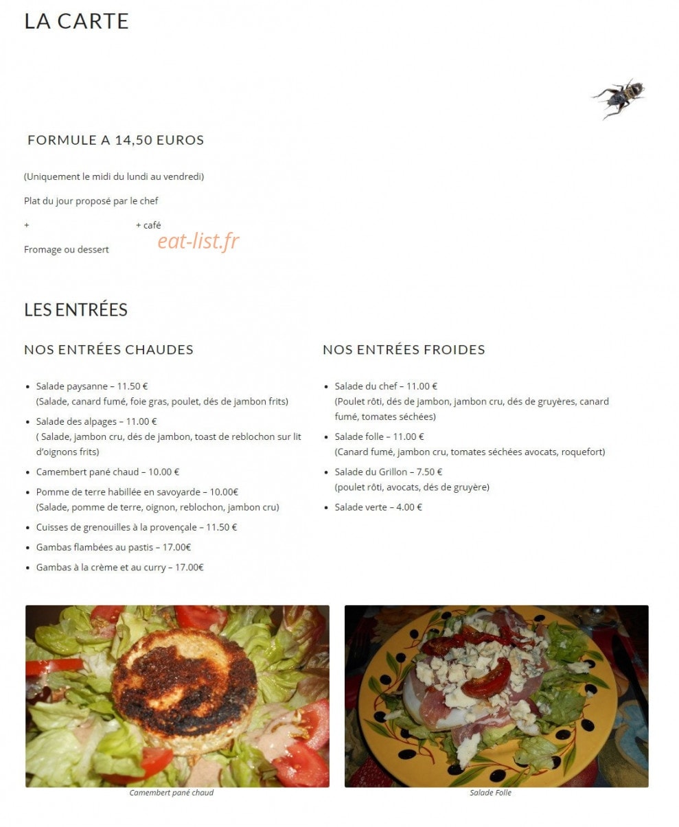 Le Grillon — carte page 1